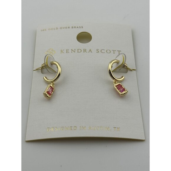 Kendra Scott Serena Gold Tone‎ Huggie Earrings Pink Glitter Resin - Picture 4 of 8